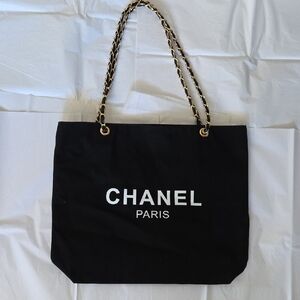 Black and Gold Chain Canvas Tote